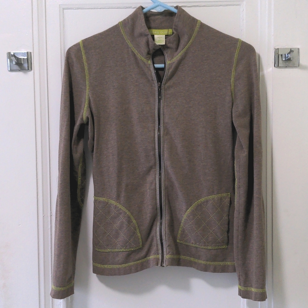 Sigrid Olsen taupe zippered sweatshirt